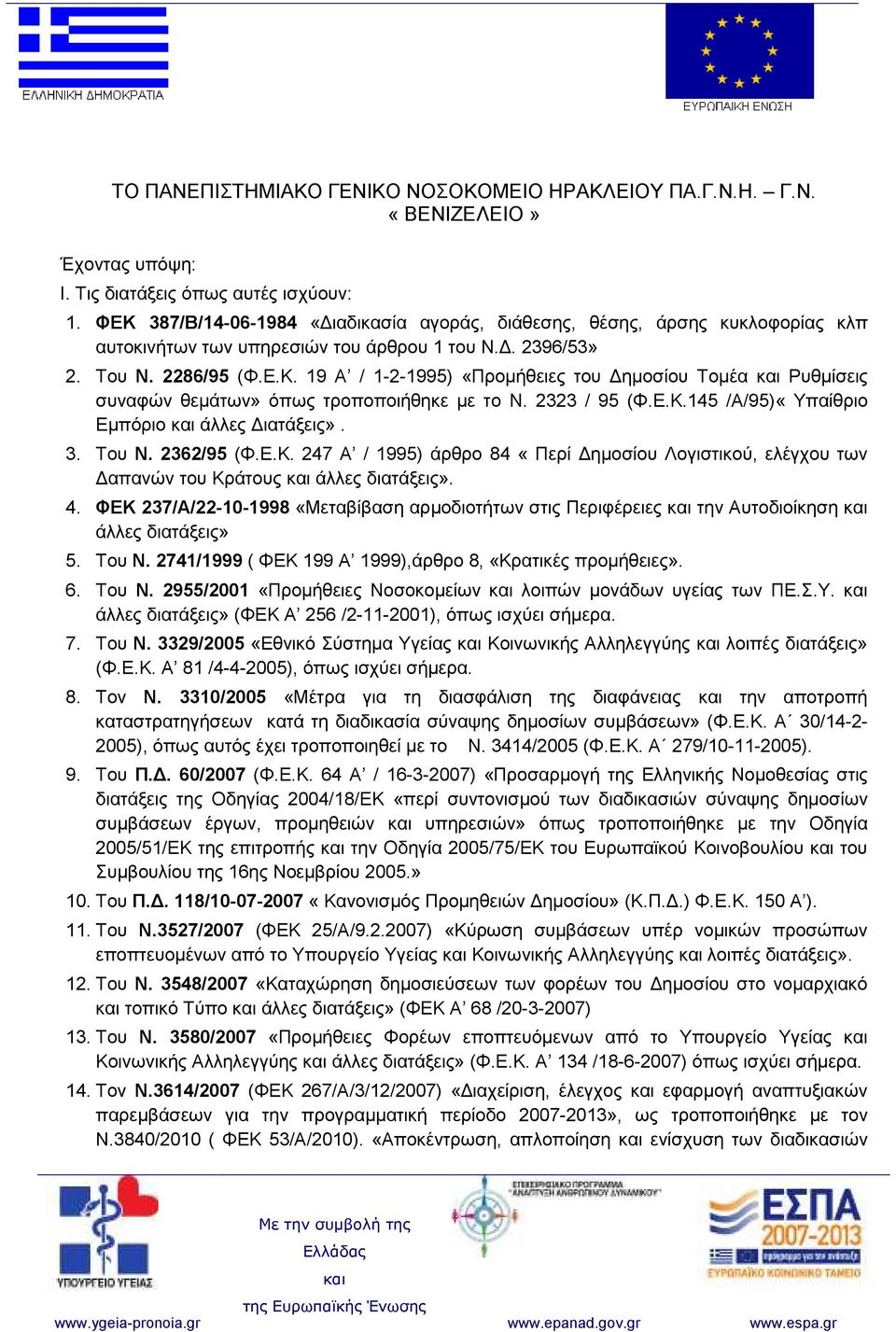 2323 / 95 (Φ.Ε.Κ.145 /Α/95)«Υπαίθριο Εµπόριο άλλες ιατάξεις». 3. Του Ν. 2362/95 (Φ.Ε.Κ. 247 Α / 1995) άρθρο 84 «Περί ηµοσίου Λογιστικού, ελέγχου των απανών του Κράτους άλλες διατάξεις». 4.