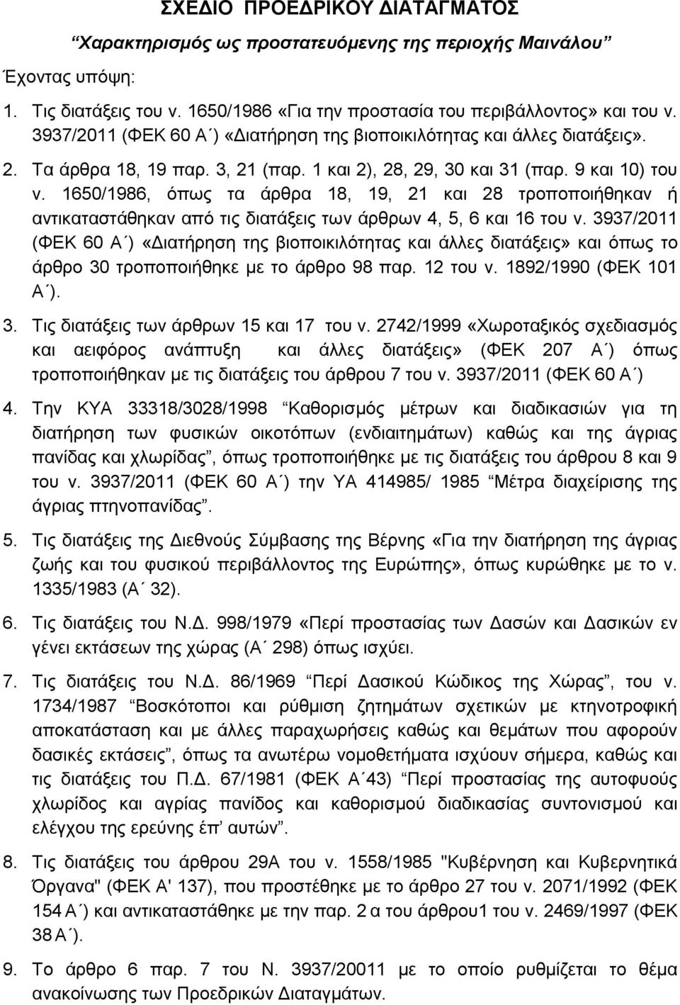 1650/1986, όπως τα άρθρα 18, 19, 21 και 28 τροποποιήθηκαν ή αντικαταστάθηκαν από τις διατάξεις των άρθρων 4, 5, 6 και 16 του ν.