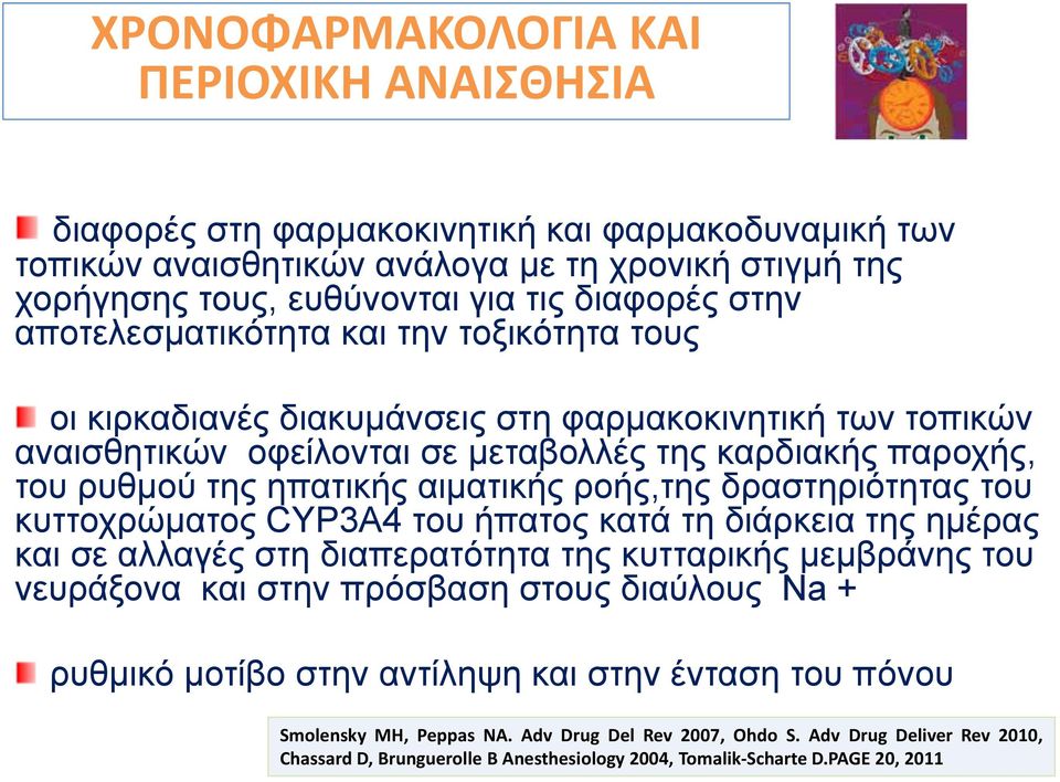 ροής,της δραστηριότητας του κυττοχρώματος CYP3Α4 του ήπατος κατά τη διάρκεια της ημέρας και σε αλλαγές στη διαπερατότητα της κυτταρικής μεμβράνης του νευράξονα και στην πρόσβαση στους διαύλους Na +