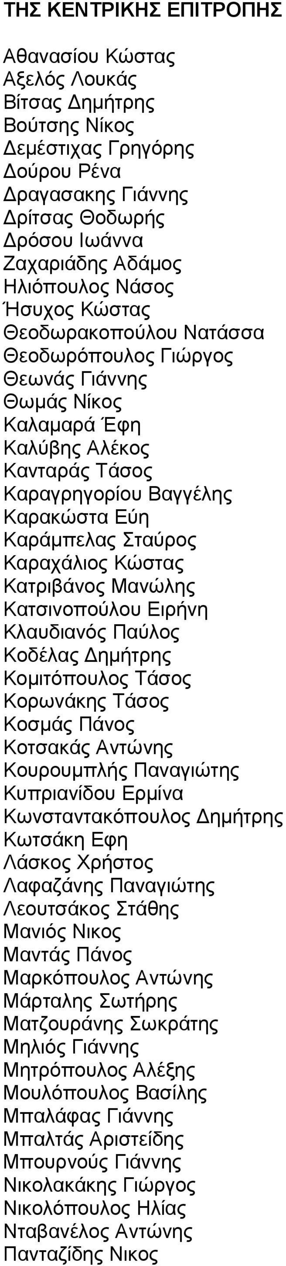 Κώστας Κατριβάνος Μανώλης Κατσινοπούλου Ειρήνη Κλαυδιανός Παύλος Κοδέλας ηµήτρης Κοµιτόπουλος Τάσος Κορωνάκης Τάσος Κοσµάς Πάνος Κοτσακάς Αντώνης Κουρουµπλής Παναγιώτης Κυπριανίδου Ερµίνα