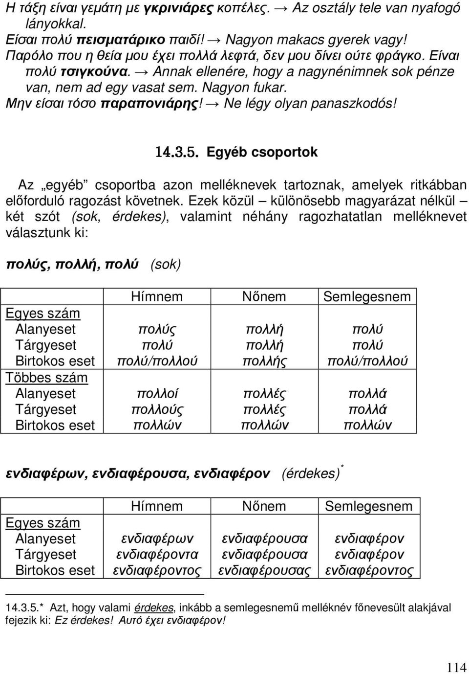 Μην είσαι τόσο παραπονιάρης! Ne légy olyan panaszkodós! Egyéb csoportok Az egyéb csoportba azon melléknevek tartoznak, amelyek ritkábban előforduló ragozást követnek.