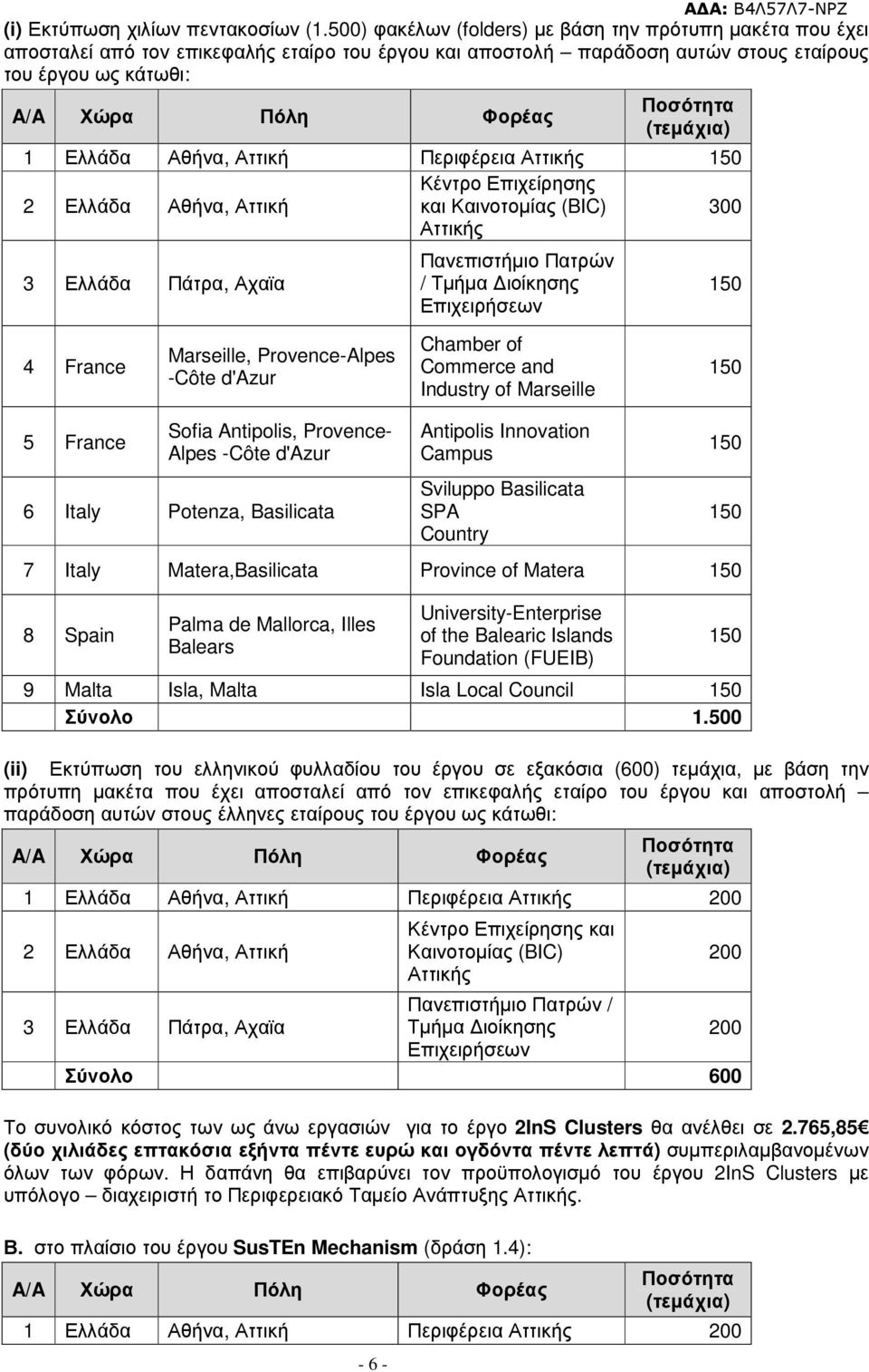 Περιφέρεια Κέντρο Επιχείρησης και 300 Πανεπιστήµιο Πατρών / Τµήµα ιοίκησης 4 France Marseille, Provence-Alpes Chamber of Commerce and Industry of Marseille 5 France Sofia Antipolis, Provence- Alpes 6