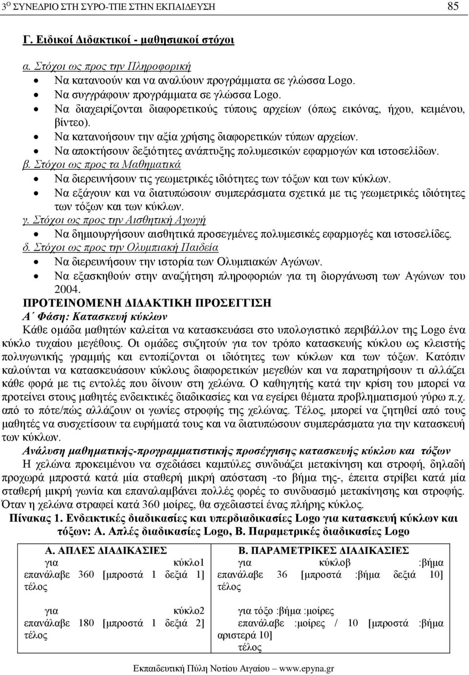 Να αποκτήσουν δεξιότητες ανάπτυξης πολυμεσικών εφαρμογών και ιστοσελίδων. β. Στόχοι ως προς τα Μαθηματικά Να διερευνήσουν τις γεωμετρικές ιδιότητες των τόξων και των κύκλων.