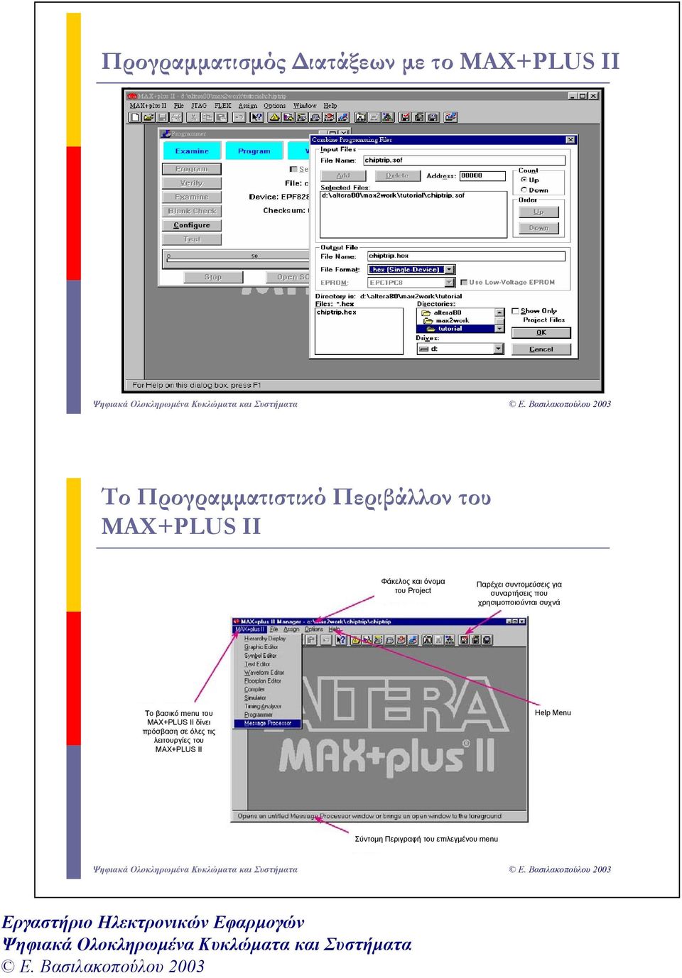 που χρησιµοποιούνται συχνά To βασικό menu του MAX+PLUS II δίνει πρόσβαση σε