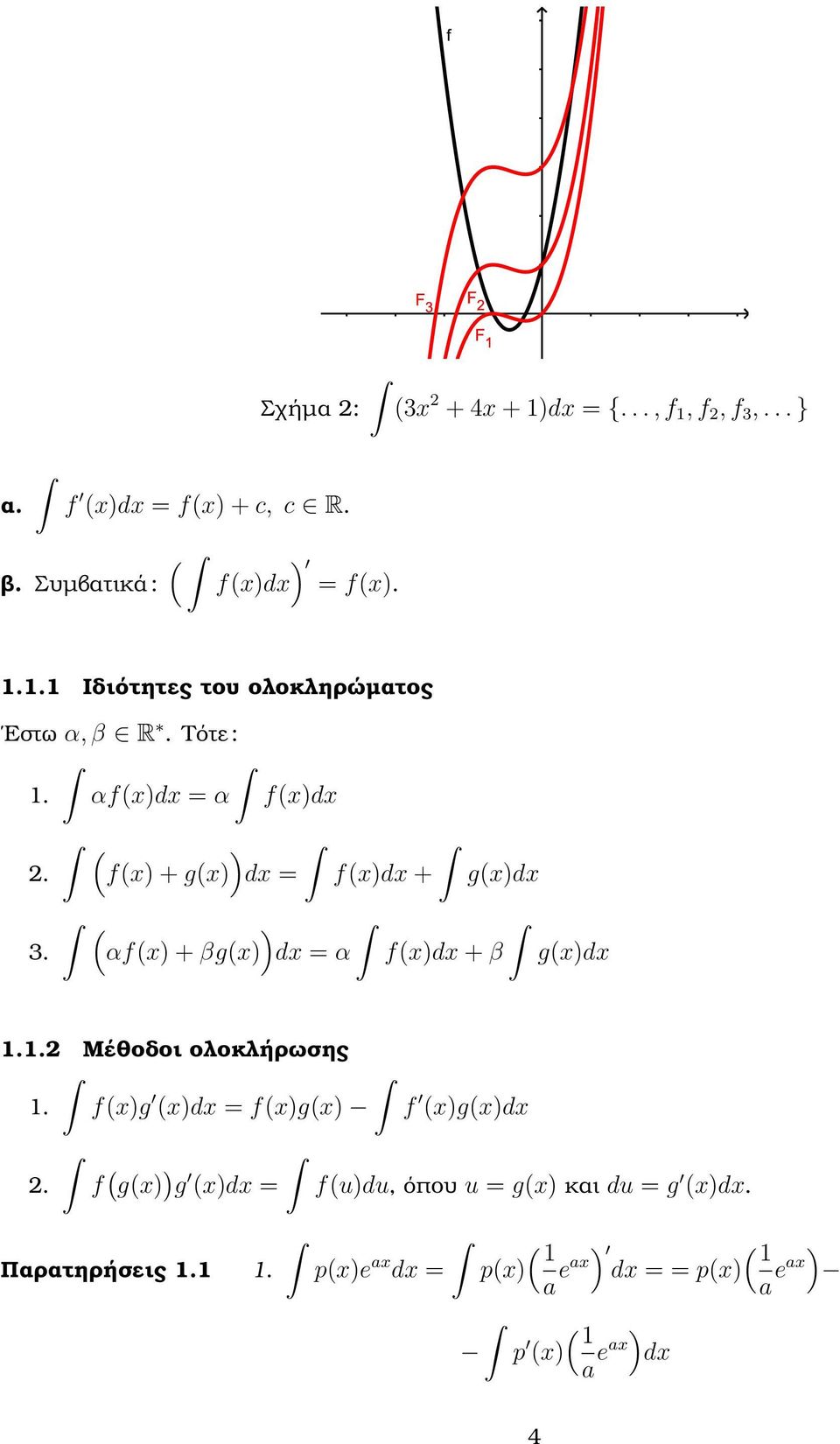 3. fd f + g d = αf + βg d = α fd + gd fd + β gd.. Μέθοδοι ολοκλήρωσης.