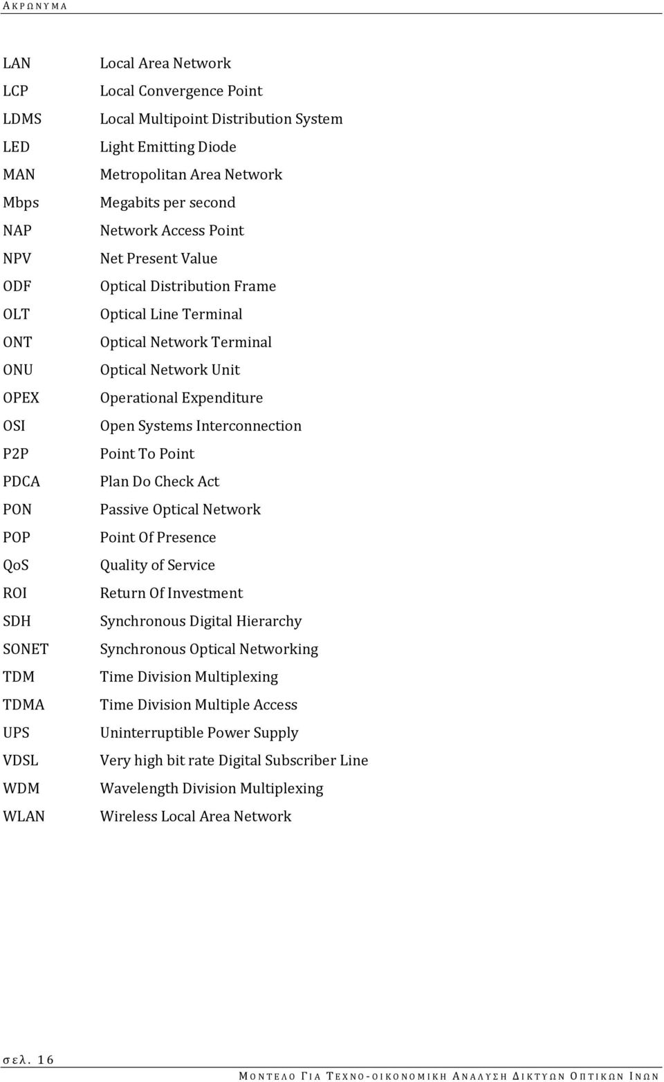 Optical Network Unit Operational Expenditure Open Systems Interconnection Point To Point Plan Do Check Act Passive Optical Network Point Of Presence Quality of Service Return Of Investment