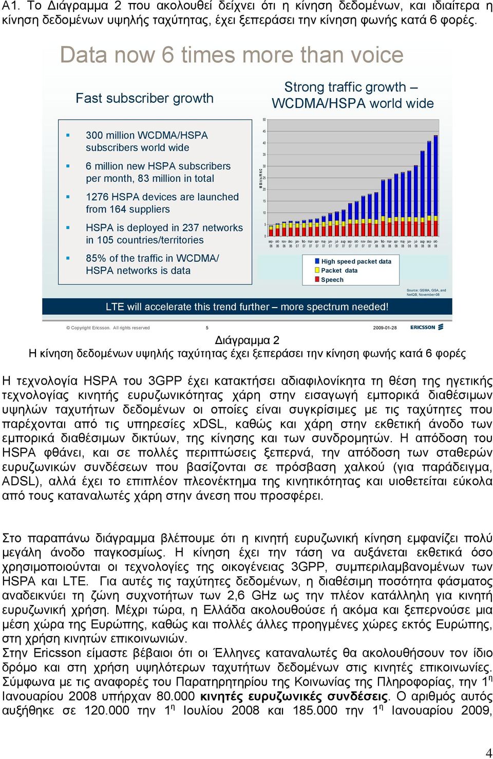 million in total 1276 HSPA devices are launched from 164 suppliers HSPA is deployed in 237 networks in 105 countries/territories 85% of the traffic in WCDMA/ HSPA networks is data M B it/s /R N C 45