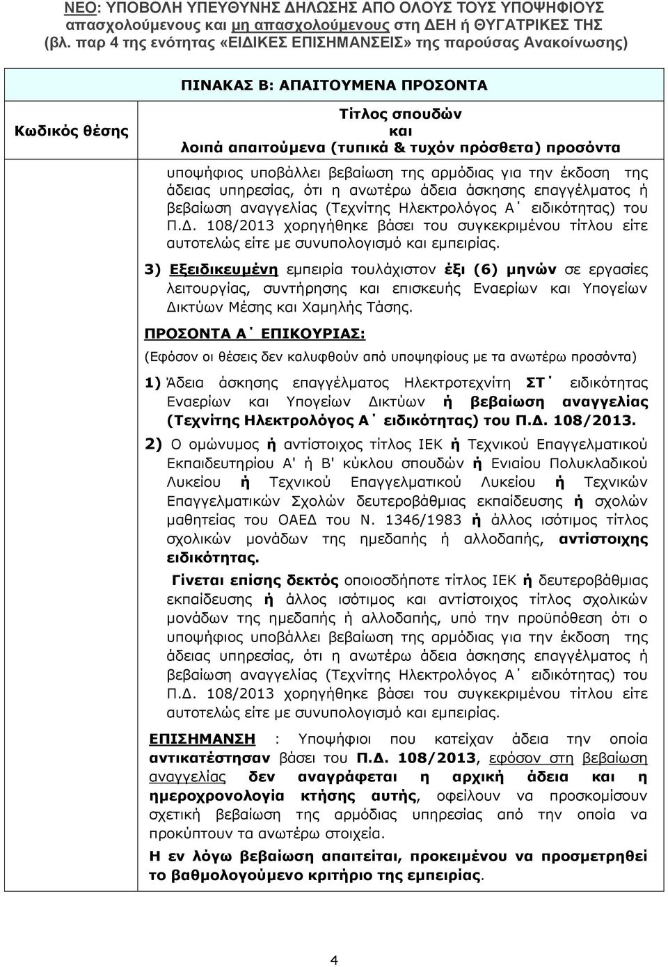 108/2013 χορηγήθηκε βάσει του συγκεκριμένου τίτλου είτε αυτοτελώς είτε με συνυπολογισμό και εμπειρίας.