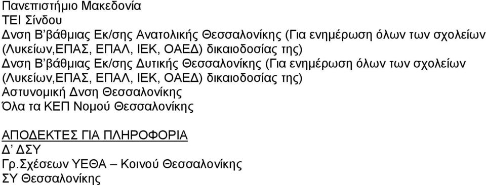 ενημέρωση όλων των σχολείων Αστυνομική Δνση Θεσσαλονίκης Όλα τα ΚΕΠ Νομού