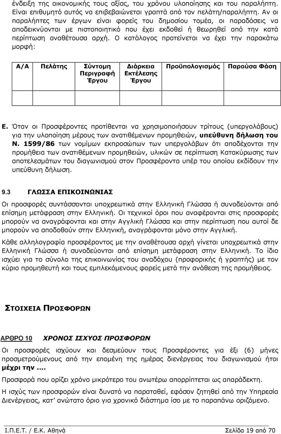 Ο κατάλογος προτείνεται να έχει την παρακάτω µορφή: Α/Α Πελάτης Σύντοµη Περιγραφή Έργου ιάρκεια Εκτέλεσης Έργου Προϋπολογισµός Παρούσα Φάση Ε.