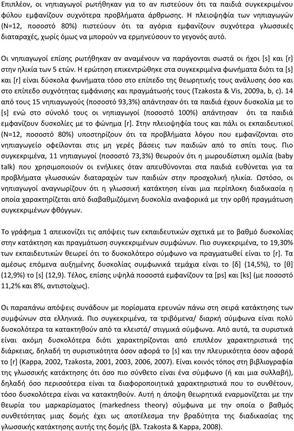 Οι νηπιαγωγοί επίσης ρωτήθηκαν αν αναμένουν να παράγονται σωστά οι ήχοι [s] και [r] στην ηλικία των 5 ετών.