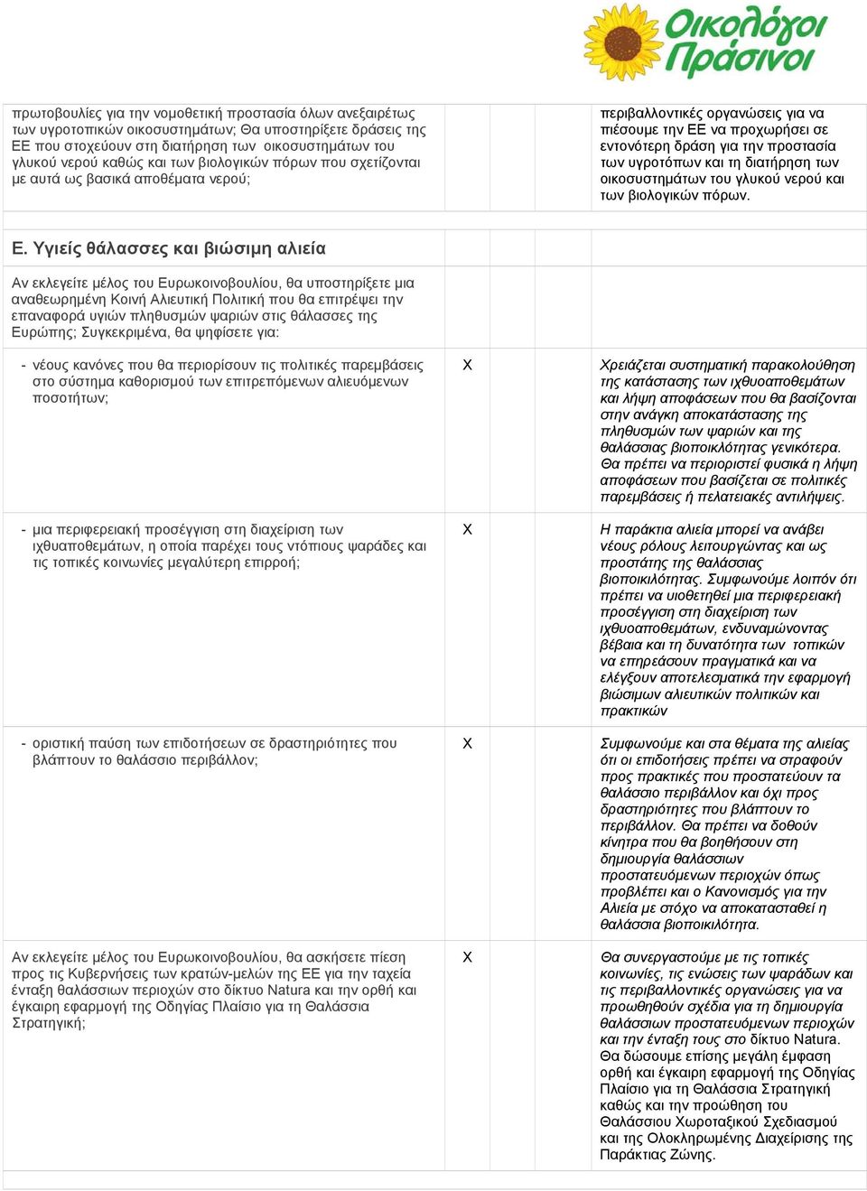 διατήρηση των οικοσυστημάτων του γλυκού νερού και των βιολογικών πόρων. Ε.