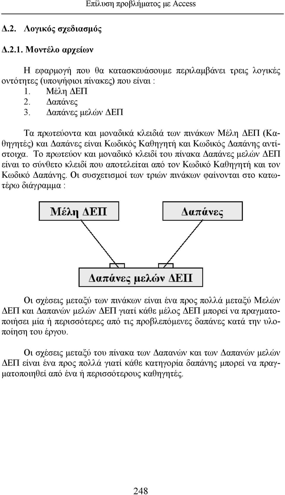 Το πρωτεύον και μοναδικό κλειδί του πίνακα Δαπάνες μελών ΔΕΠ είναι το σύνθετο κλειδί που αποτελείται από τον Κωδικό Καθηγητή και τον Κωδικό Δαπάνης.