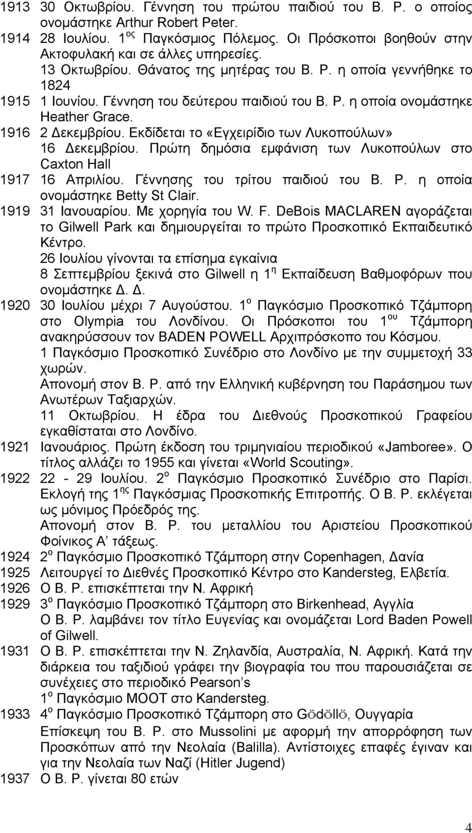 Λυκοπούλων» 16 Δεκεμβρίου Πρώτη δημόσια εμφάνιση των Λυκοπούλων στο Caxton Hall 1917 16 Απριλίου Γέννησης του τρίτου παιδιού του B P η οποία ονομάστηκε Betty St Clair 1919 31 Ιανουαρίου Με χορηγία