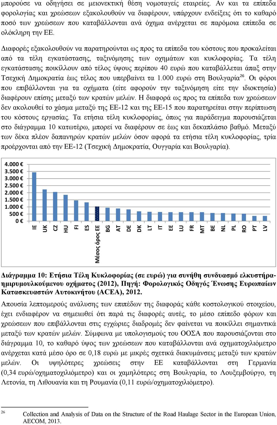 Διαφορές εξακολουθούν να παρατηρούνται ως προς τα επίπεδα του κόστους που προκαλείται από τα τέλη εγκατάστασης, ταξινόμησης των οχημάτων και κυκλοφορίας.