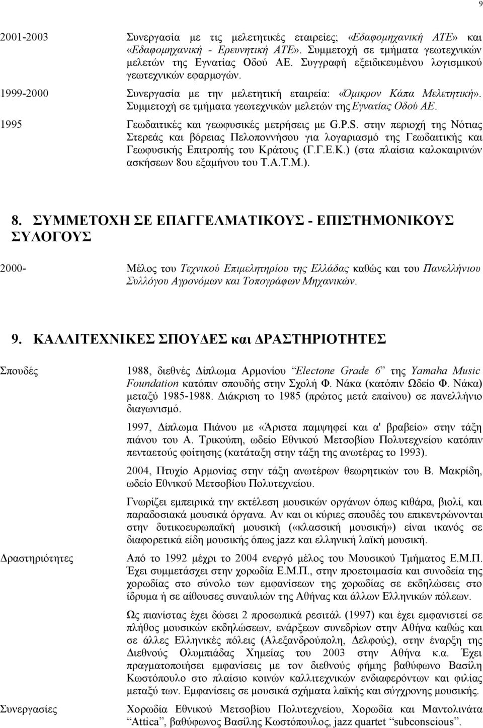 1995 Γεωδαιτικές και γεωφυσικές μετρήσεις με G.P.S. στην περιοχή της Νότιας Στερεάς και βόρειας Πελοποννήσου για λογαριασμό της Γεωδαιτικής και Γεωφυσικής Επιτροπής του Κρ