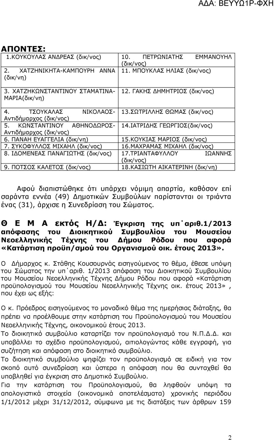 ΠΑΝΑΗ ΕΥΑΓΓΕΛΙΑ (δικ/νη) 15.ΚΟΥΚΙΑΣ ΜΑΡΙΟΣ (δικ/νος) 7. ΣΥΚΟΦΥΛΛΟΣ ΜΙΧΑΗΛ (δικ/νος) 16.ΜΑΧΡΑΜΑΣ ΜΙΧΑΗΛ (δικ/νος) 8. ΙΔΟΜΕΝΕΑΣ ΠΑΝΑΓΙΩΤΗΣ (δικ/νος) 17.ΤΡΙΑΝΤΑΦΥΛΛΟΥ ΙΩΑΝΝΗΣ (δικ/νος) 9.