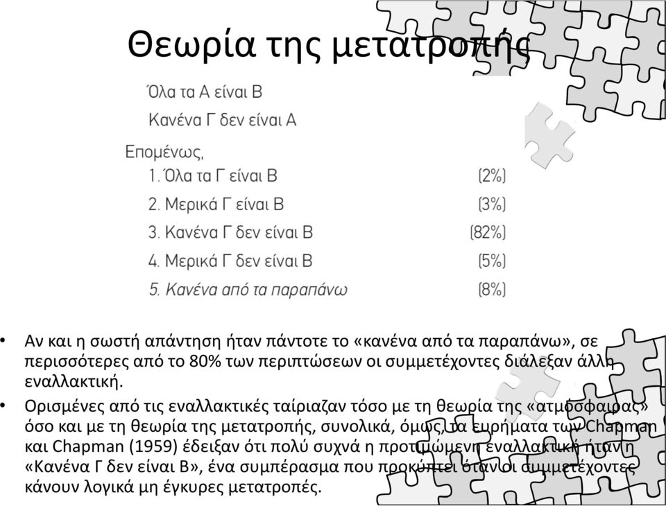 Ορισμένες από τις εναλλακτικές ταίριαζαν τόσο με τη θεωρία της «ατμόσφαιρας» όσο και με τη θεωρία της μετατροπής, συνολικά,