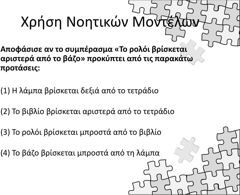 βρίσκεται δεξιά από το τετράδιο (2) Το βιβλίο βρίσκεται αριστερά από το