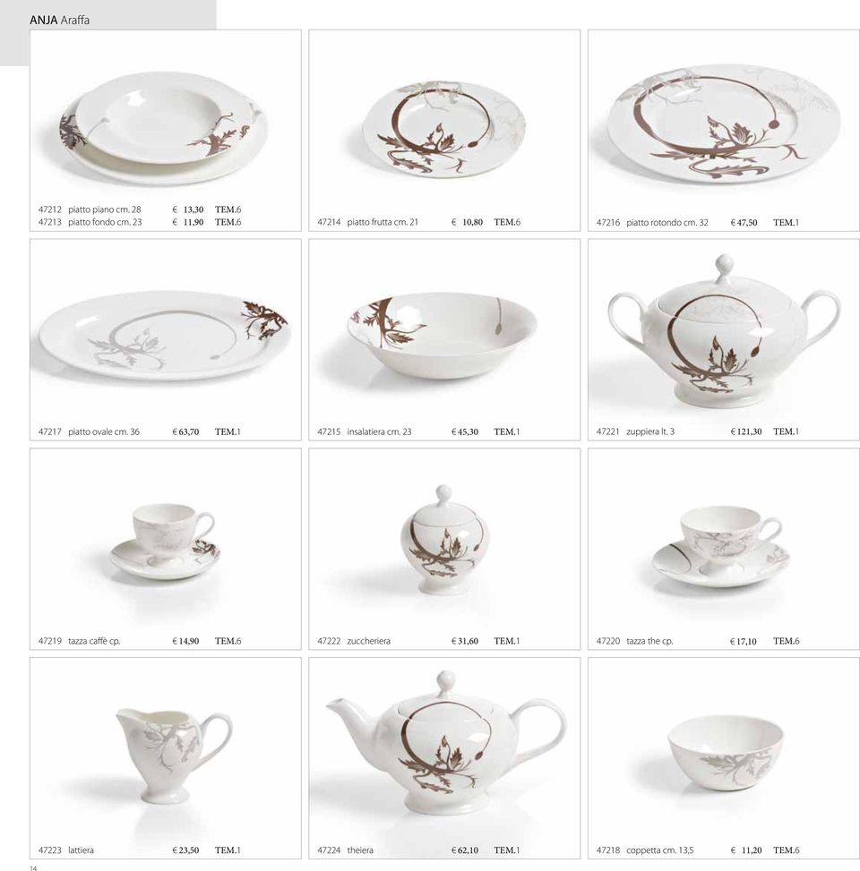 23 45,30 ΤΕΜ.1 47221 zuppiera lt. 3 121,30 ΤΕΜ.1 47219 tazza caffè cp. 14,90 ΤΕΜ.6 47222 zuccheriera 31,60 ΤΕΜ.