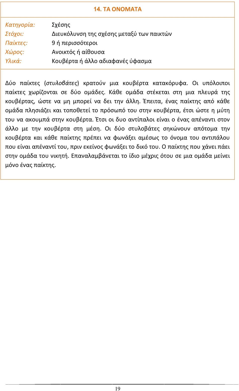 Ζπειτα, ζνασ παίκτθσ από κάκε ομάδα πλθςιάηει και τοποκετεί το πρόςωπό του ςτθν κουβζρτα, ζτςι ϊςτε θ μφτθ του να ακουμπά ςτθν κουβζρτα.