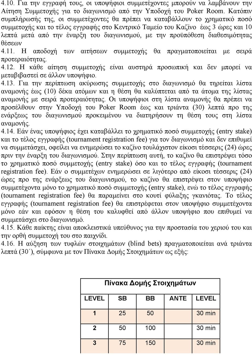 διαγωνισµού, µε την προϋπόθεση διαθεσιµότητας θέσεων 4.11. Η αποδοχή των αιτήσεων συµµετοχής θα πραγµατοποιείται µε σειρά προτεραιότητας. 4.12.