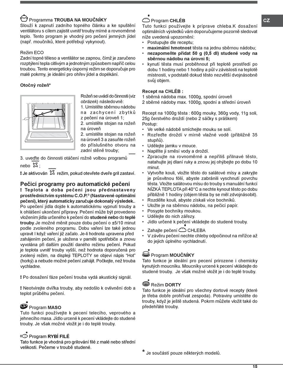 Režim ECO Zadní topné těleso a ventilátor se zapnou, čímž je zaručeno rozptýlení tepla citlivým a jednotným způsobem napříč celou troubou.