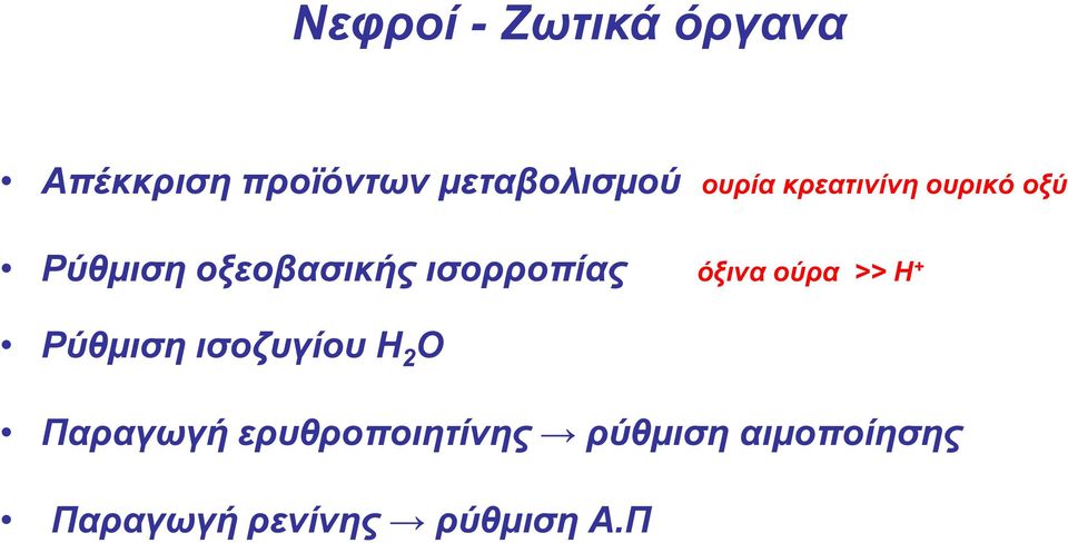 ισορροπίας όξινα ούρα >> Η + Ρύθμιση ισοζυγίου Η 2 Ο