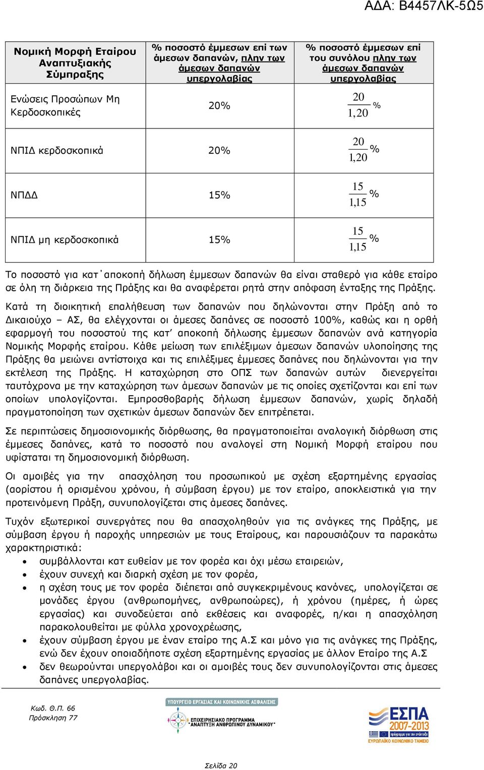 εταίρο σε όλη τη διάρκεια της Πράξης και θα αναφέρεται ρητά στην απόφαση ένταξης της Πράξης.