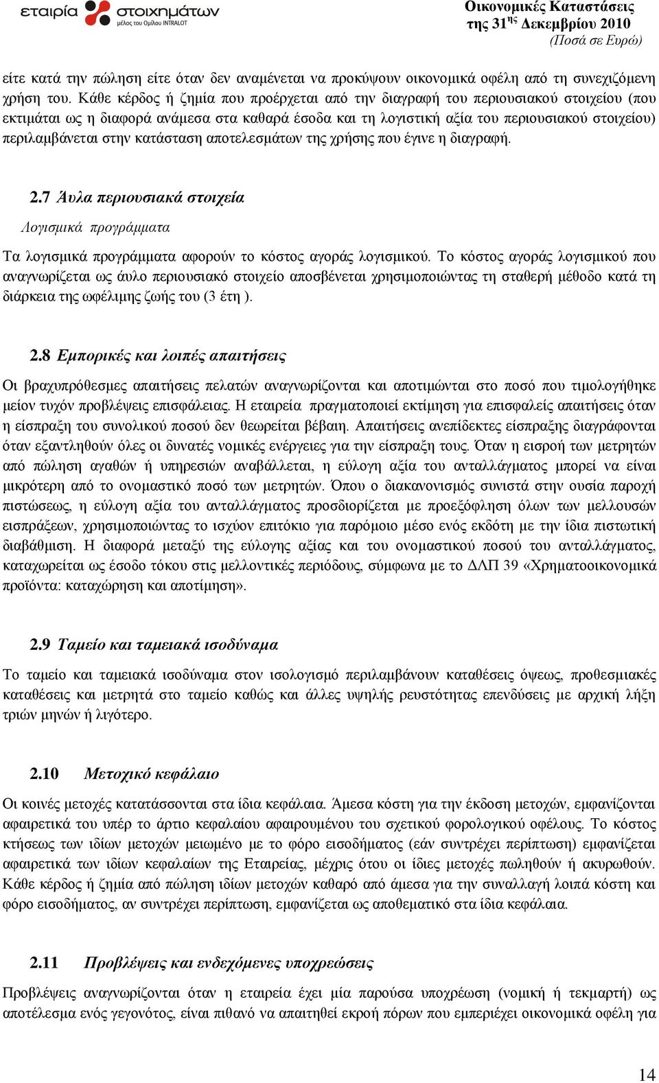 ζηελ θαηάζηαζε απνηειεζκάησλ ηεο ρξήζεο πνπ έγηλε ε δηαγξαθή. 2.7 Άπια πεξηνπζηαθά ζηνηρεία Λογιζμικά ππογπάμμαηα Σα ινγηζκηθά πξνγξάκκαηα αθνξνχλ ην θφζηνο αγνξάο ινγηζκηθνχ.