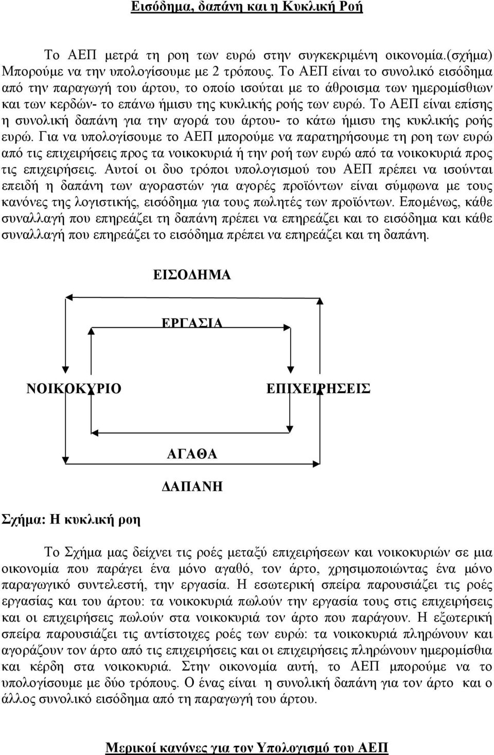 Το ΑΕΠ είναι επίσης η συνολική δαπάνη για την αγορά του άρτου- το κάτω ήμισυ της κυκλικής ροής ευρώ.