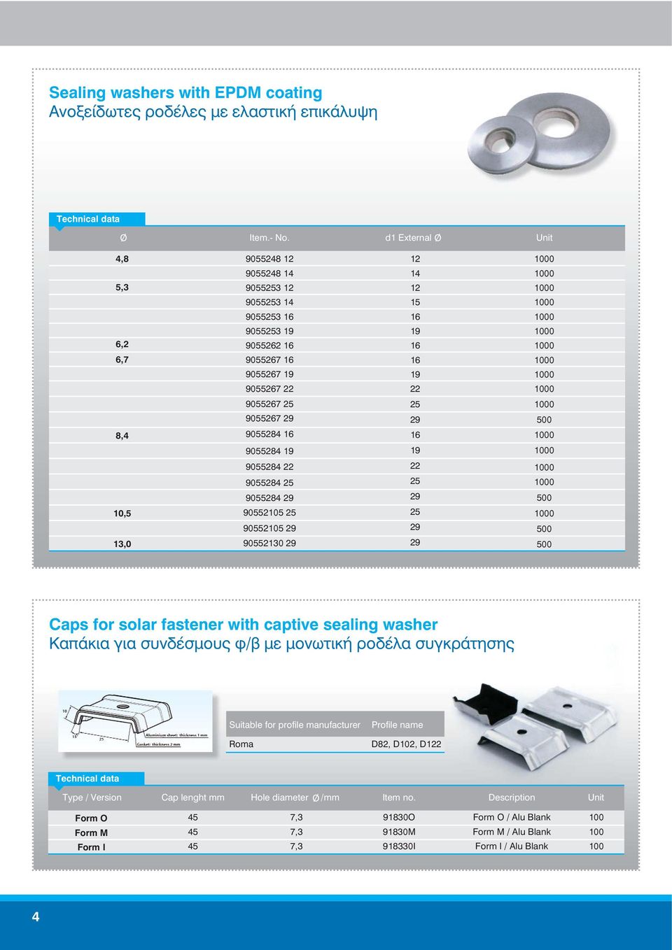 90 29 902 29 29 9 22 29 29 29 0 0 0 0 0 0 0 0 0 0 Caps for solar fastener with captive sealing washer Καπάκια για συνδέσμους φ/β με μονωτική ροδέλα