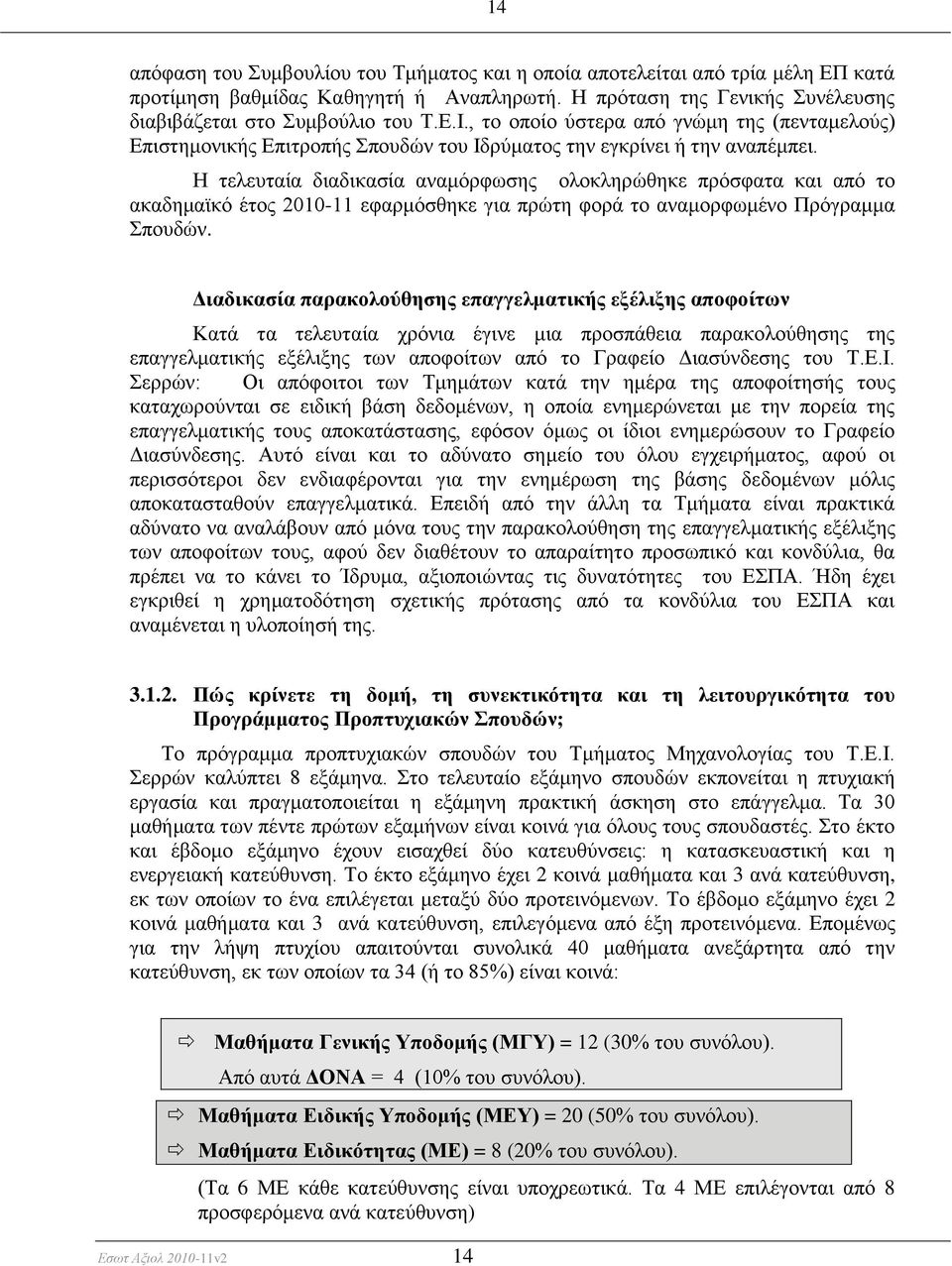 Ζ ηειεπηαέα δηαδηθαζέα αλακφξθσζεο νινθιεξψζεθε πξφζθαηα θαη απφ ην αθαδεκατθφ Ϋηνο 2010-11 εθαξκφζζεθε γηα πξψηε θνξϊ ην αλακνξθσκϋλν Πξφγξακκα πνπδψλ.