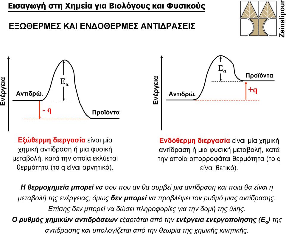 Ενδόθερμη διεργασία είναι μία χημική αντίδραση ή μια φυσική μεταβολή, κατά την οποία απορροφάται θερμότητα (το q είναι θετικό).