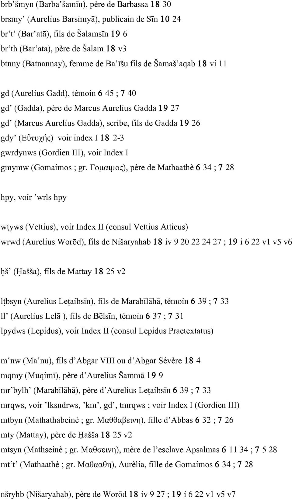 index I 18 2-3 gwrdynws (Gordien III), voir Index I gmymw (Gomaimos ; gr.