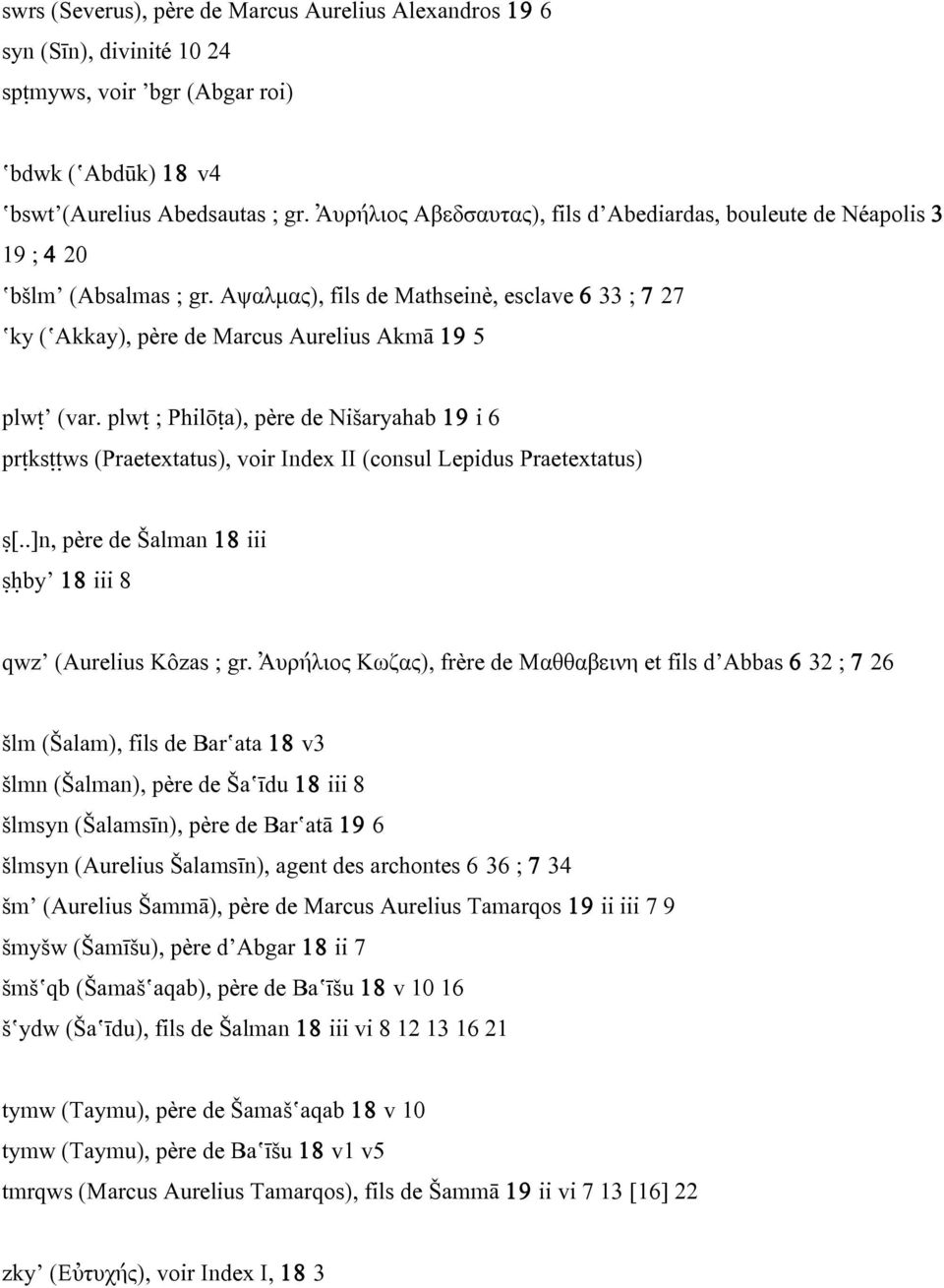Αψαλµας), fils de Mathseinè, esclave 6 33 ; 7 27 ky ( Akkay), père de Marcus Aurelius Akmā 19 5 plwṭ (var.