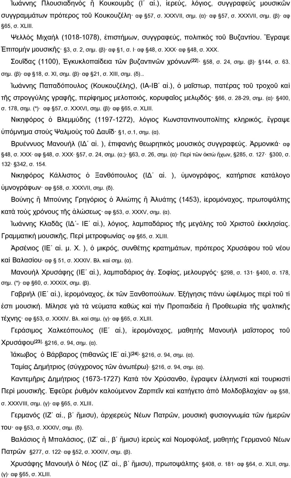 αφ 48, σ. ΧΧΧ. Σουΐδας (1100), Ἐγκυκλοπαίδεια τῶν βυζαντινῶν χρόνων [22] 58, σ. 24, σημ. (β) 144, σ. 63. σημ. (β) αφ 18, σ. ΧΙ, σημ. (β) αφ 21, σ. ΧΙΙΙ, σημ. (δ).