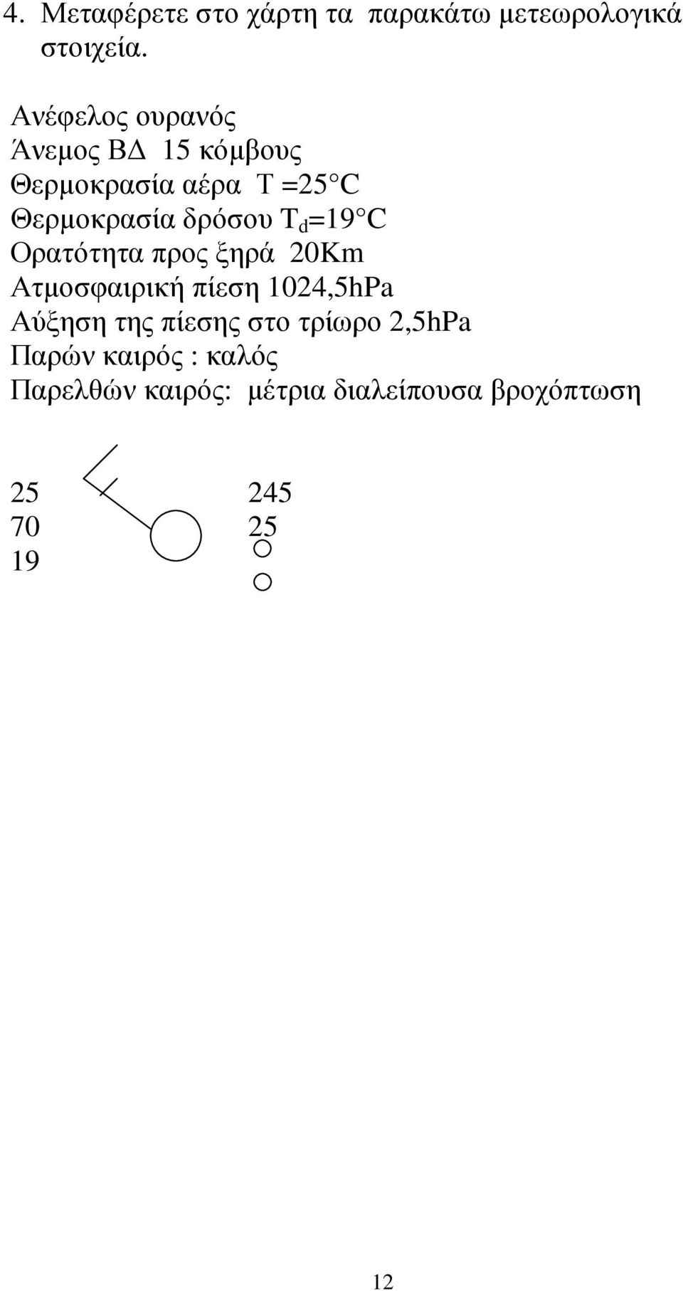 T d =19 C Ορατότητα προς ξηρά 20Km Ατµοσφαιρική πίεση 1024,5hPa Αύξηση της πίεσης