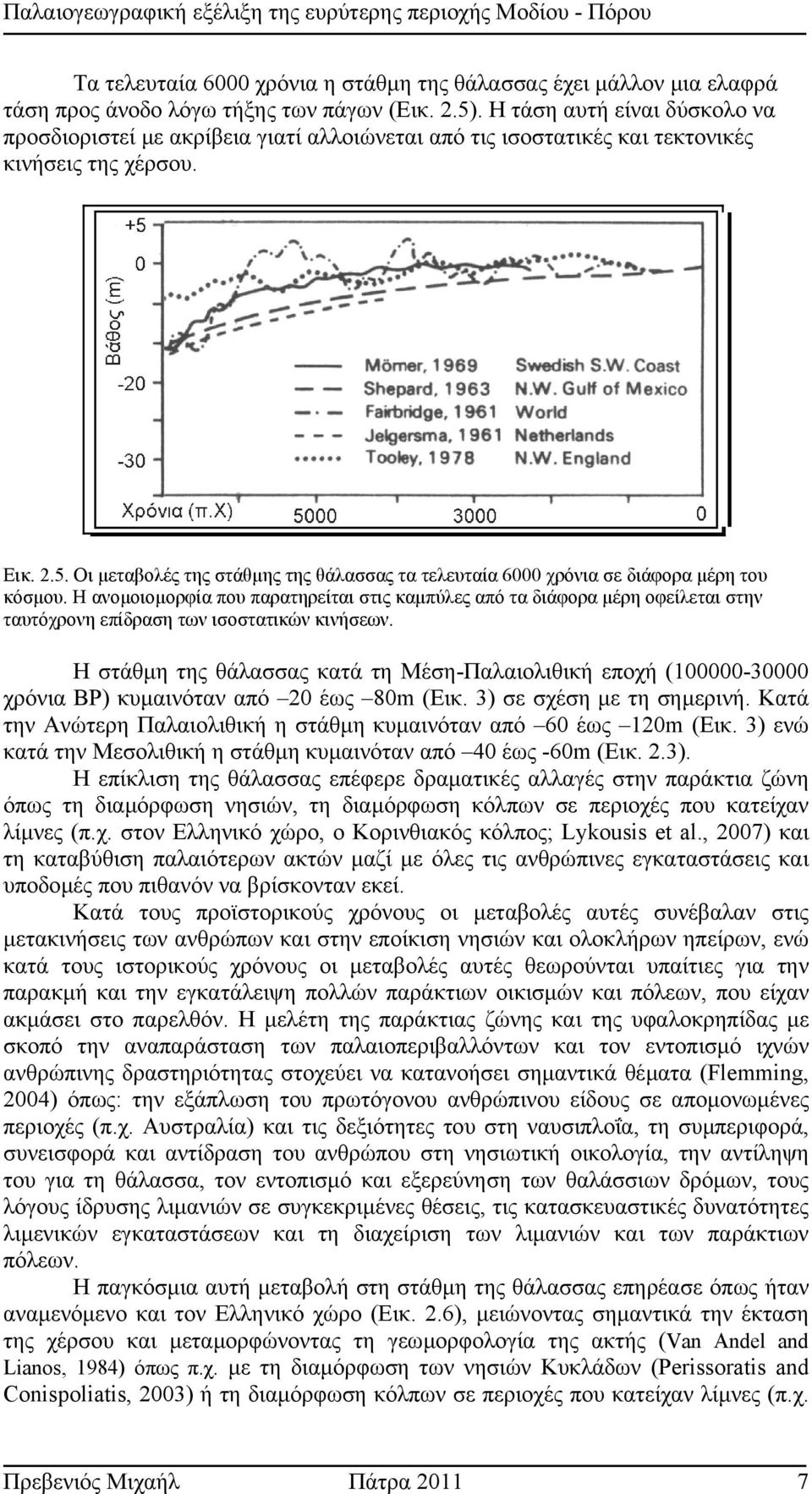 Οι µεταβολές της στάθµης της θάλασσας τα τελευταία 6000 χρόνια σε διάφορα µέρη του κόσµου.