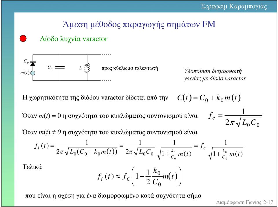 Όταν η σχνότητα το κκλώµατος σντονισµού είναι Όταν η σχνότητα το κκλώµατος σντονισµού είναι i Τελικά π