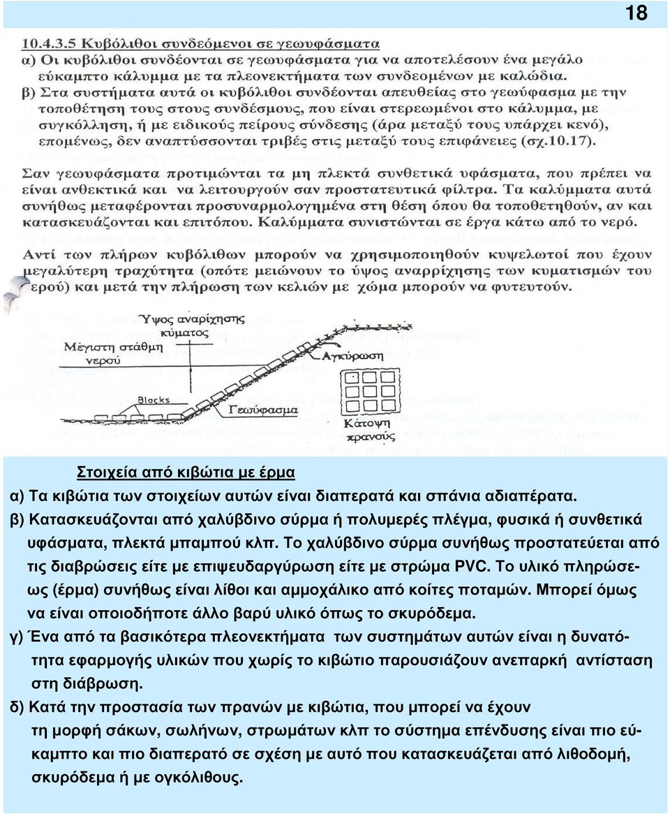 Το χαλύβδινο σύρµα συνήθως προστατεύεται από τις διαβρώσεις είτε µε επιψευδαργύρωση είτε µε στρώµα PVC. Το υλικό πληρώσεως (έρµα) συνήθως είναι λίθοι και αµµοχάλικο από κοίτες ποταµών.