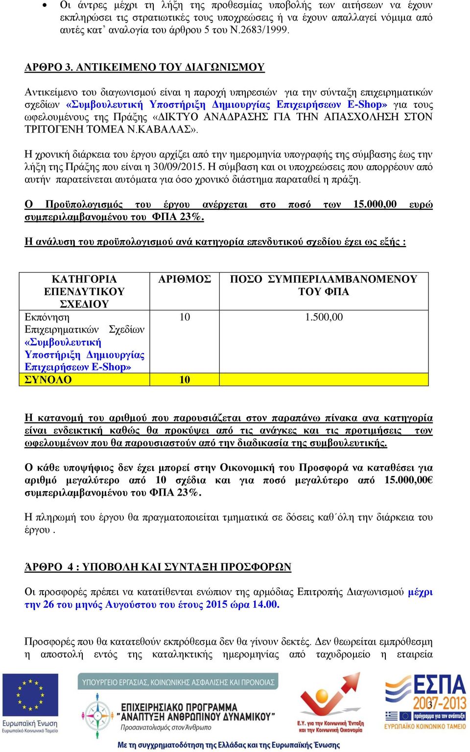 ΑΝΣΙΚΔΙΜΔΝΟ ΣΟΤ ΓΙΑΓΩΝΙΜΟΤ Αληηθείκελν ηνπ δηαγσληζκνχ είλαη ε παξνρή ππεξεζηψλ γηα ηελ ζχληαμε επηρεηξεκαηηθψλ ζρεδίσλ «πκβνπιεπηηθή Τπνζηήξημε Γεκηνπξγίαο Δπηρεηξήζεσλ E-Shop» γηα ηνπο σθεινπκέλνπο