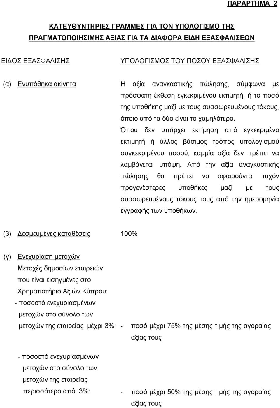 Όπου δεν υπάρχει εκτίµηση από εγκεκριµένο εκτιµητή ή άλλος βάσιµος τρόπος υπολογισµού συγκεκριµένου ποσού, καµµία αξία δεν πρέπει να λαµβάνεται υπόψη.