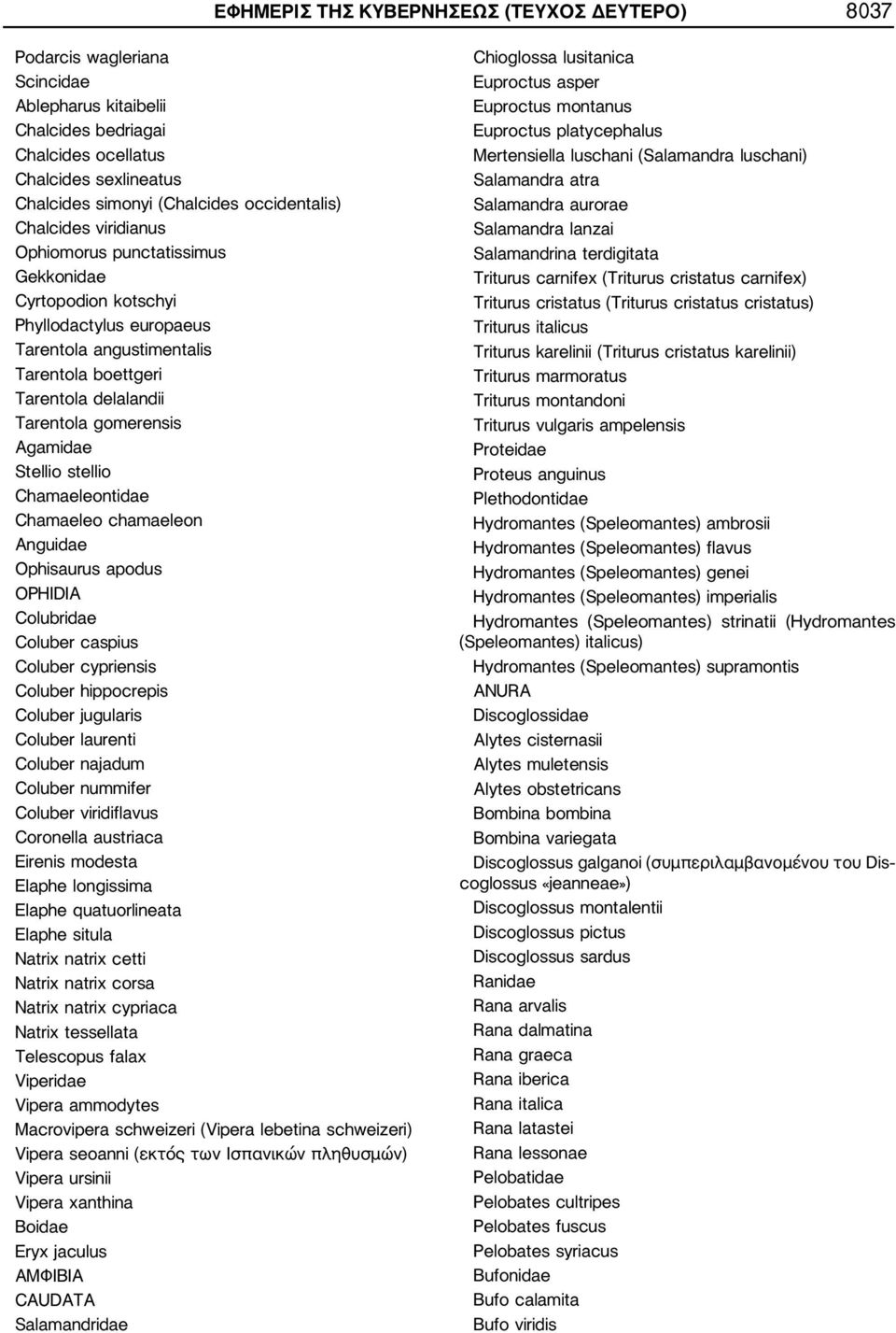 gomerensis Agamidae Stellio stellio Chamaeleontidae Chamaeleo chamaeleon Anguidae Ophisaurus apodus OPHIDIA Colubridae Coluber caspius Coluber cypriensis Coluber hippocrepis Coluber jugularis Coluber