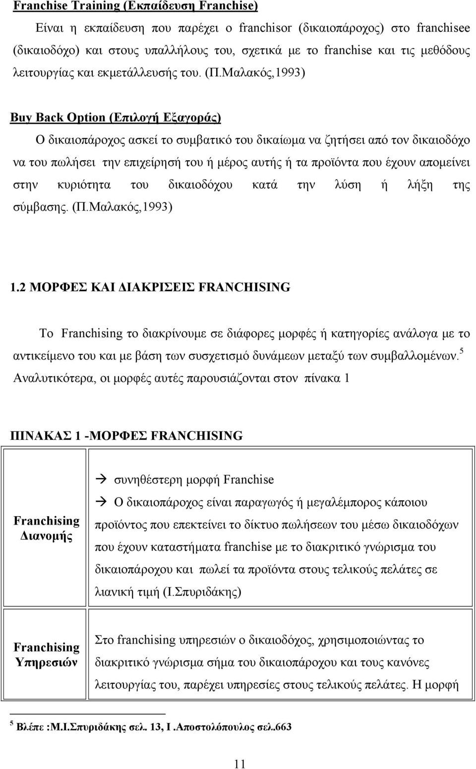 Μαλακός,1993) Buy Back Option (Επιλογή Εξαγοράς) O δικαιοπάροχος ασκεί το συμβατικό του δικαίωμα να ζητήσει από τον δικαιοδόχο να του πωλήσει την επιχείρησή του ή μέρος αυτής ή τα προϊόντα που έχουν