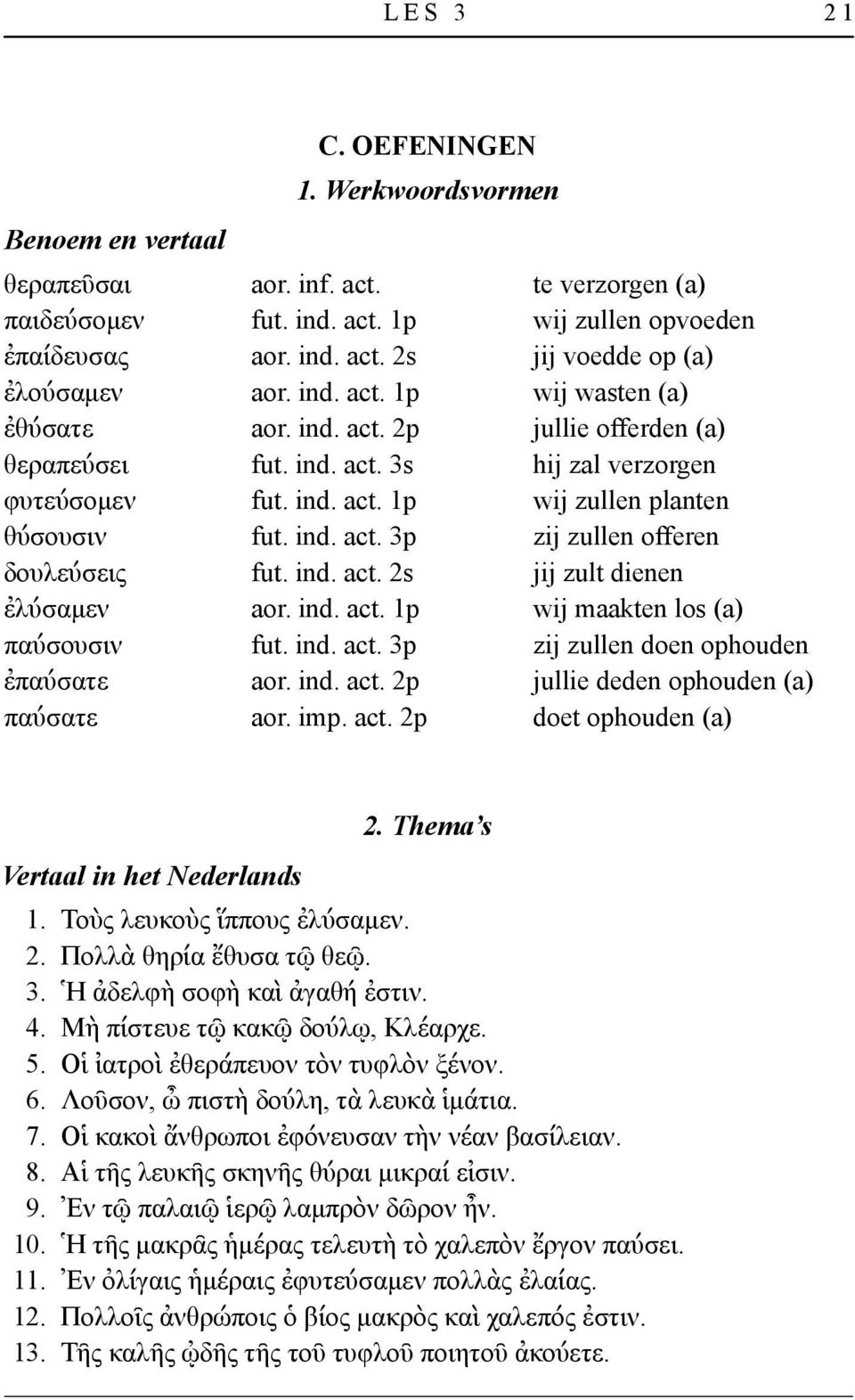 ind. act. 2s jij zult dienen ἐλύσαμεν aor. ind. act. 1p wij maakten los (a) παύσουσιν fut. ind. act. 3p zij zullen doen ophouden ἐπαύσατε aor. ind. act. 2p jullie deden ophouden (a) παύσατε aor. imp.