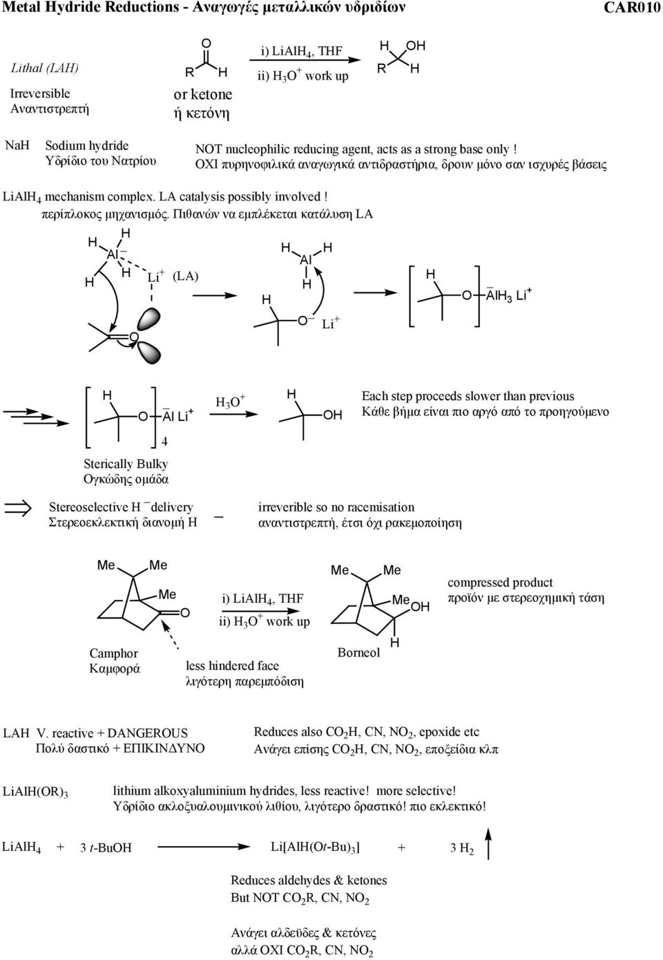 Πιθανών να εµπλέκεται κατάλυση LA Al Li (LA) Al Li Al 3 Li Al Li Sterically Bulky Ογκώδης οµάδα Stereoselective delivery Στερεοεκλεκτική διανοµή 4 3 Each step proceeds slower than previous Κάθε βήµα