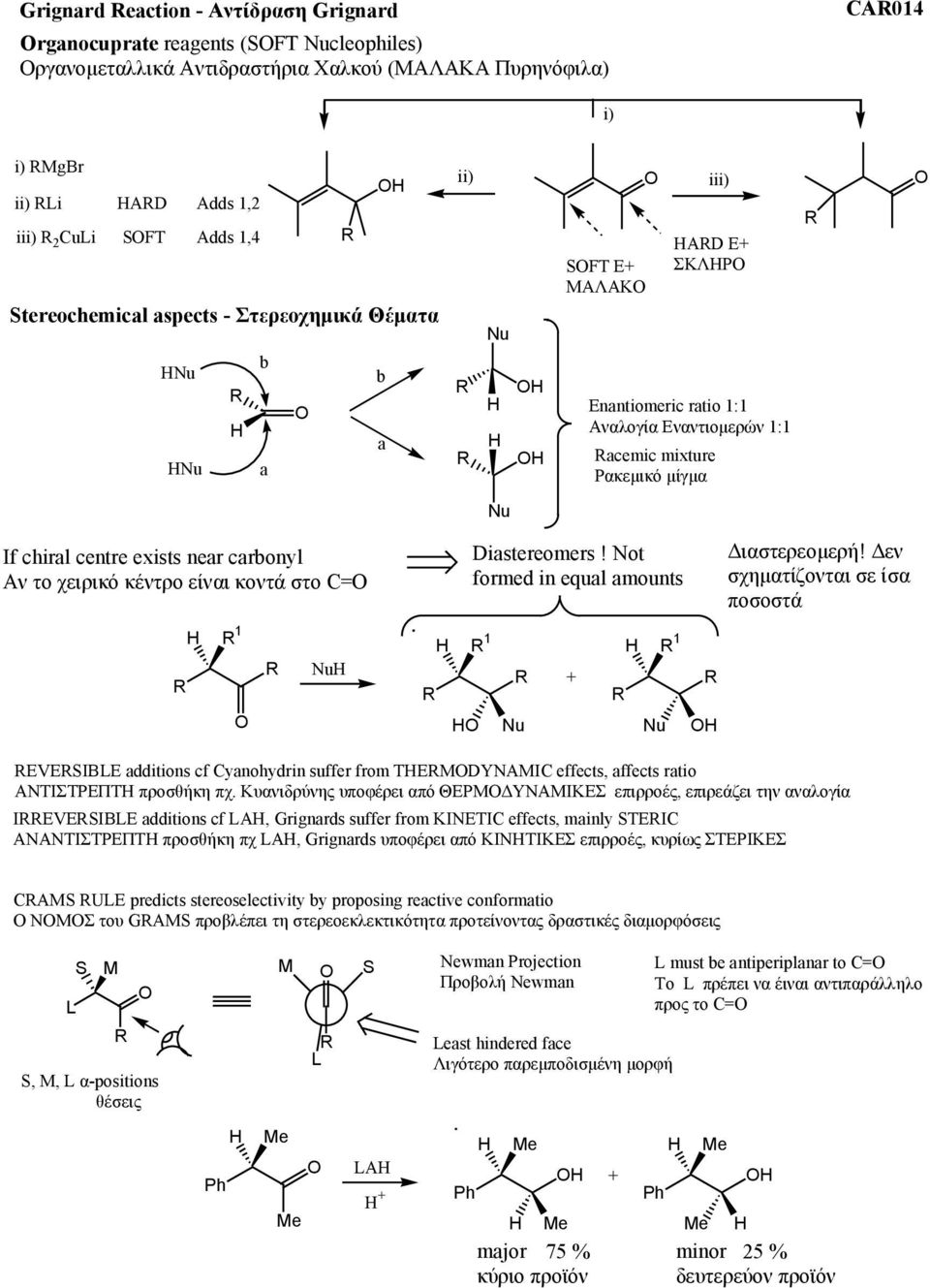 carbonyl Αν το χειρικό κέντρο είναι κοντά στο C= Diastereomers! ot formed in equal amounts ιαστερεοµερή!