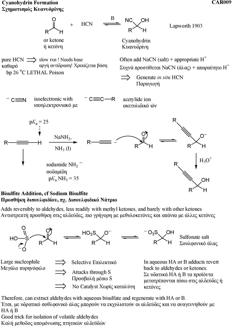 ακετυλιδικό ιόν pk a = 25 a 2, 3 (l) sodamide 2 σοδαµίδη pk a 3 = 35 Bisulfite Addition, cf Sodium Bisulfite Προσθήκη δισουλφιδίου, πχ.