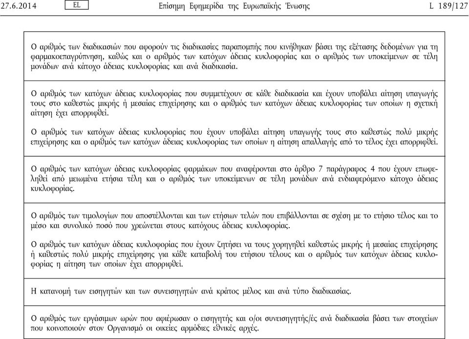 Ο αριθμός των κατόχων άδειας κυκλοφορίας που συμμετέχουν σε κάθε διαδικασία και έχουν υποβάλει αίτηση υπαγωγής τους στο καθεστώς μικρής ή μεσαίας επιχείρησης και ο αριθμός των κατόχων άδειας